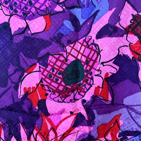 Whimsical Silk Scarf Vintage Ken Scott Surrealism Floral Pink Purple Black Retro - Picture 1 of 10